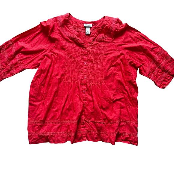 Catherines Women’s 3X Orange Red Boho Peasant Blouse Tunic Top Pintuck Lace - Picture 1 of 8